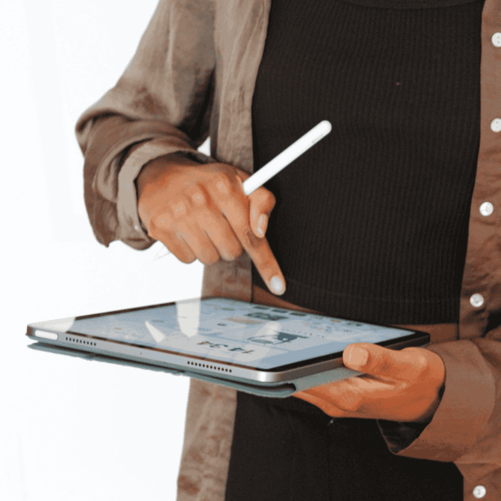 Customer Using a Check-In Tablet